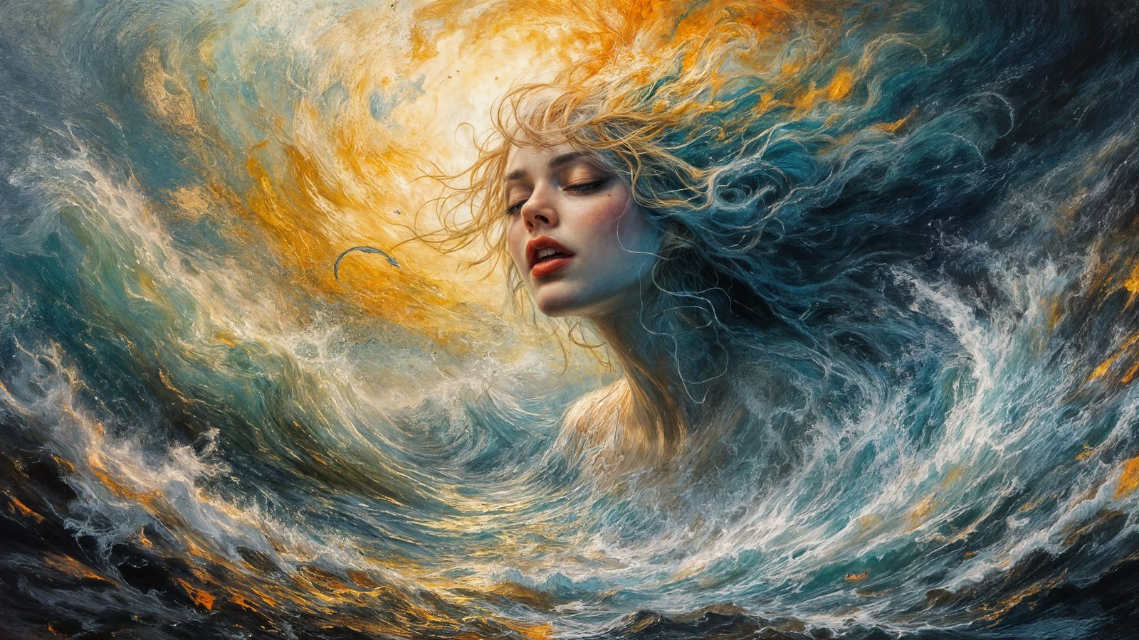 Raging Sea Goddess in Impressionist Oil Paint