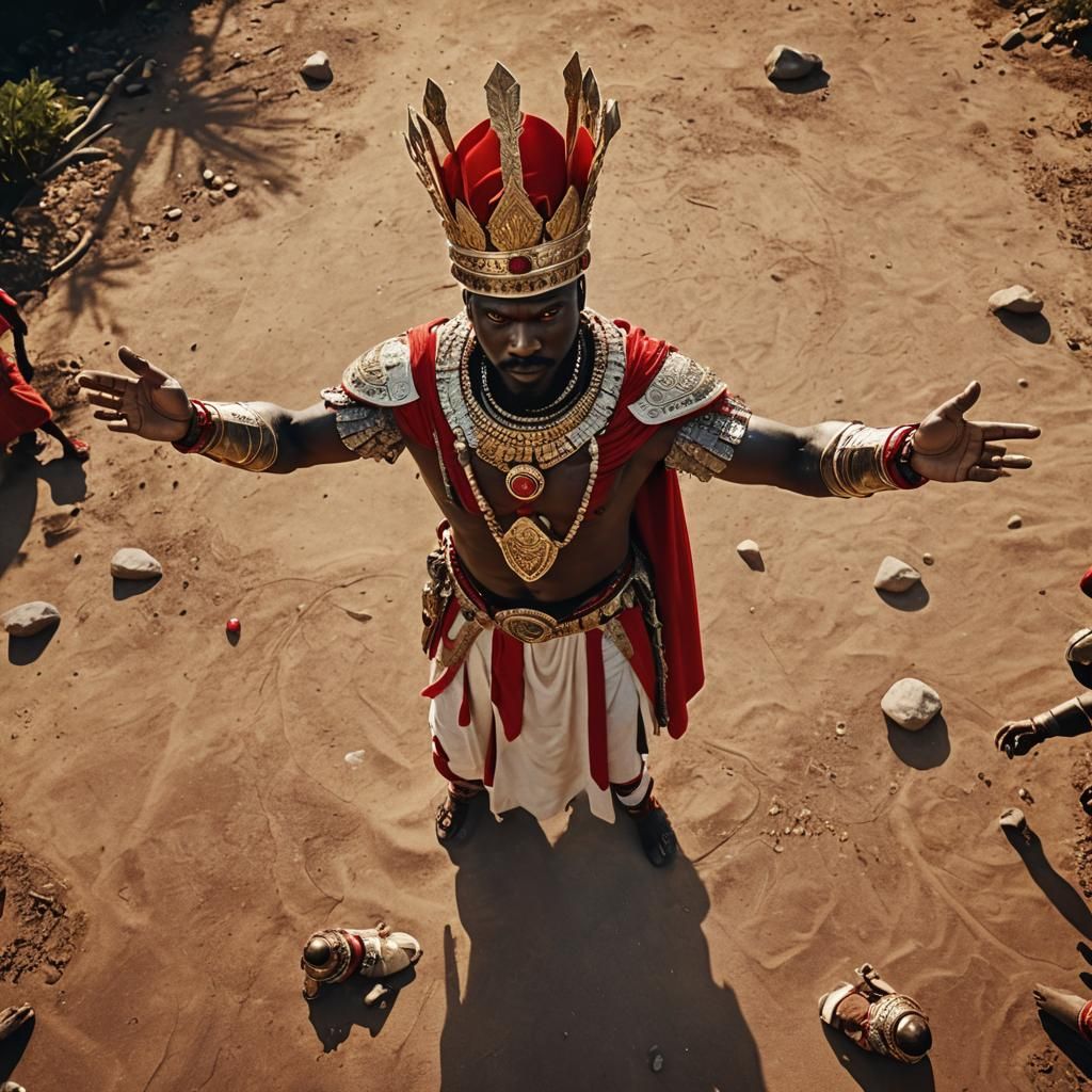 Epic African Warrior Worships God: Cinematic Still