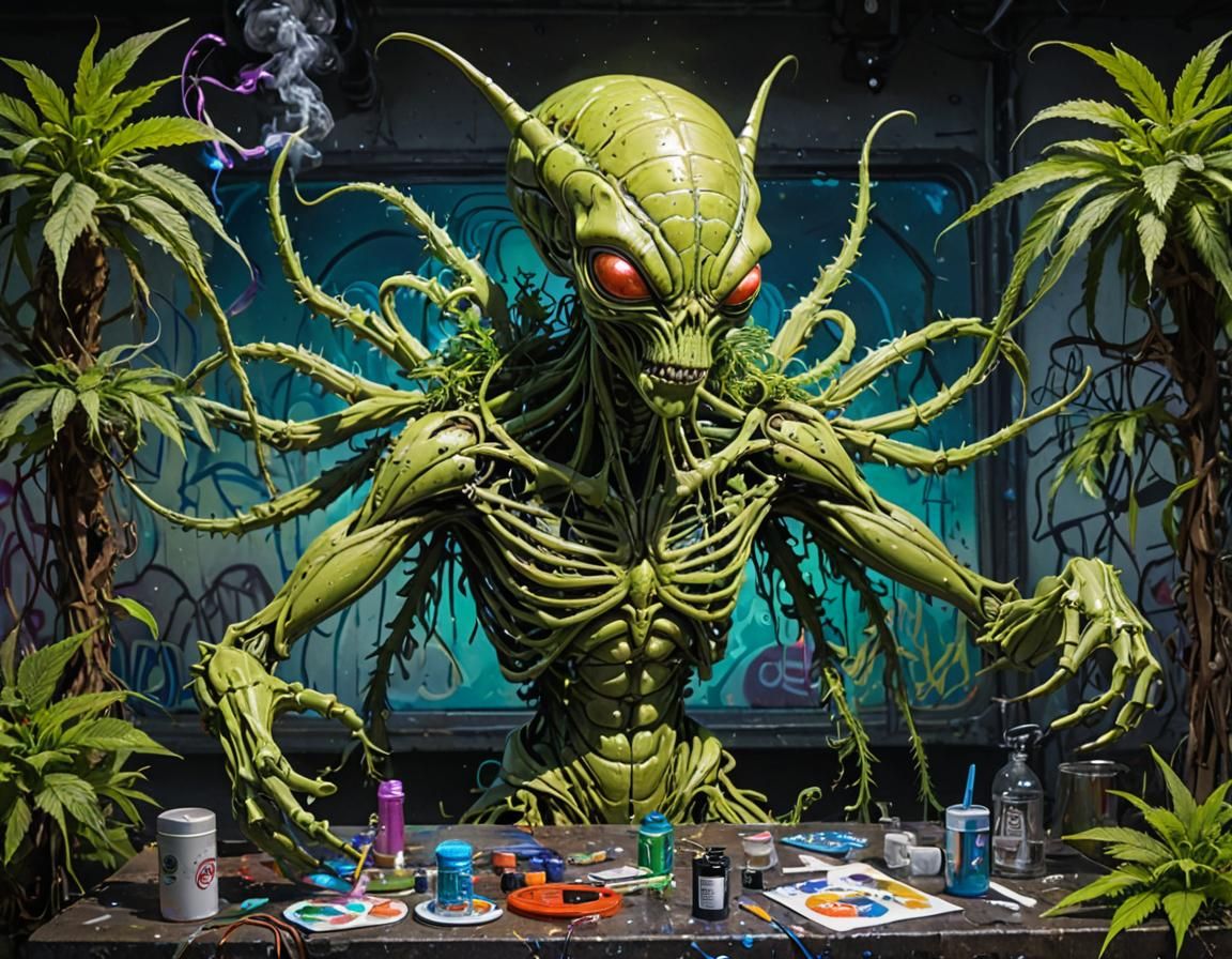 Alien Deity Creates Music in Vibrant Graffiti Art