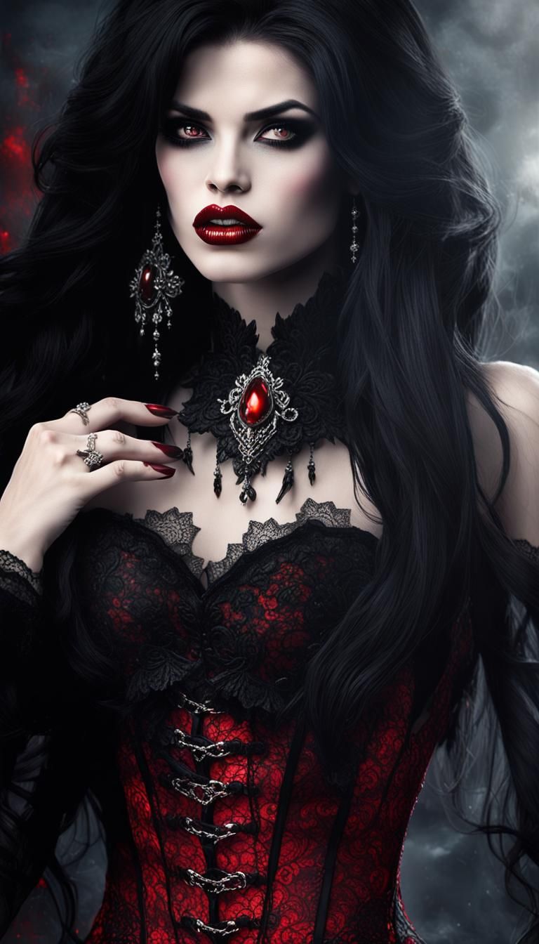 Provocative Vampire with Fangs in Detailed Matte Painting
