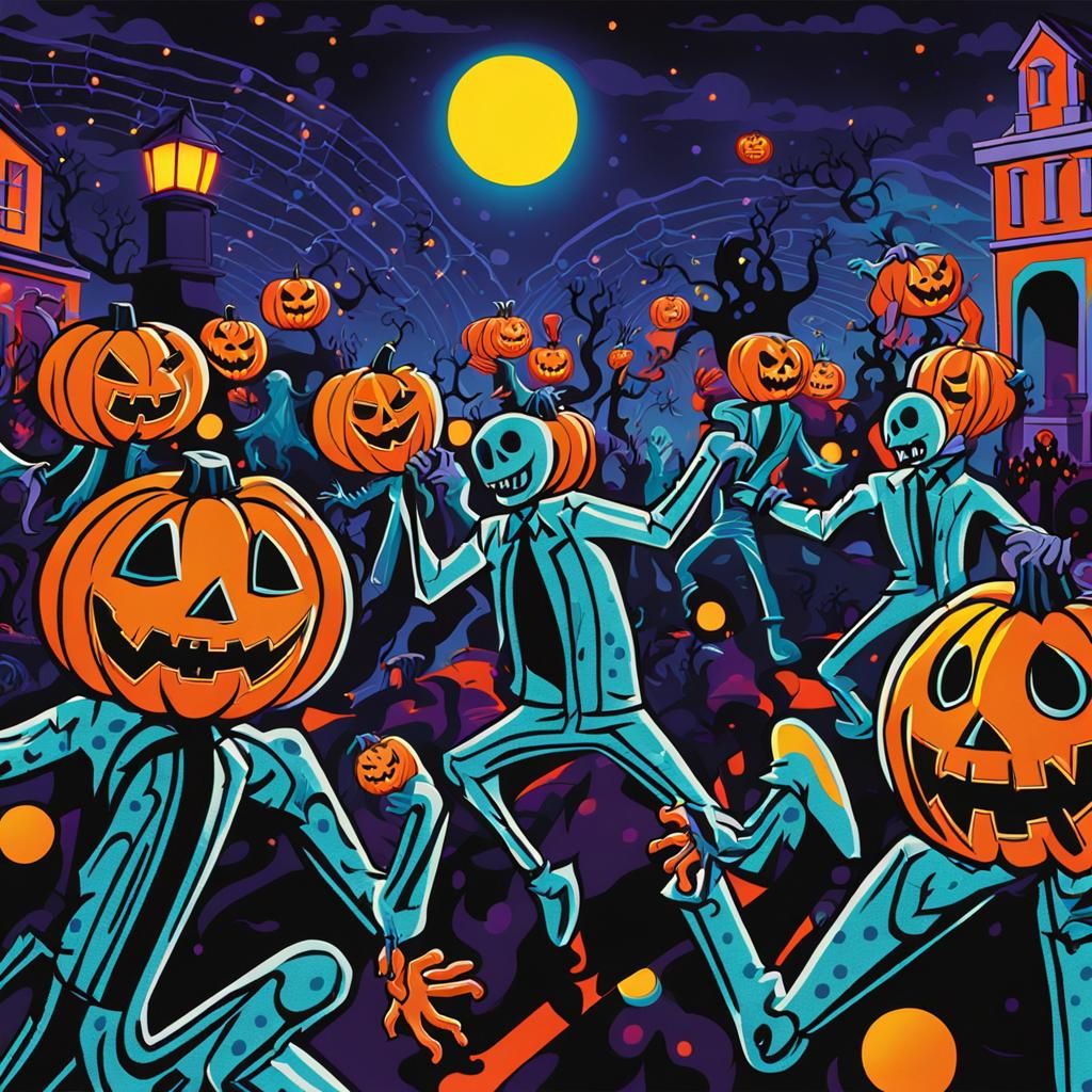 Monsters' Graveyard Party in Spooky Pop Art Style