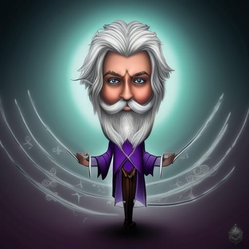 Steampunk Magician in Purple Robe with Stars