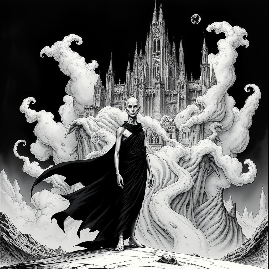 Sandman Portrait in Gothic Dreamscape, Detailed Textures