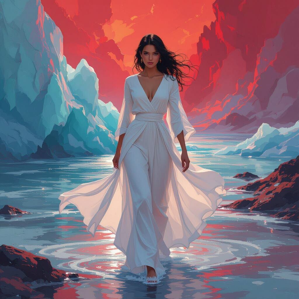 Opal Icy Colors and Red Hues in Vibrant Waterscape