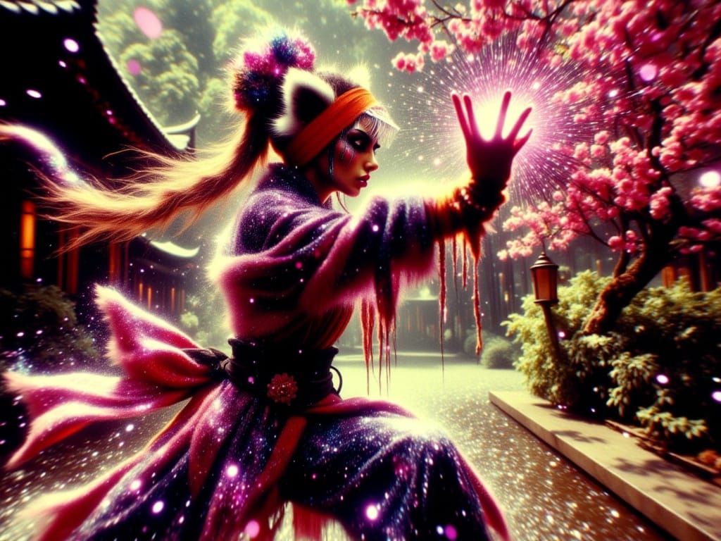 Surreal Martial Artist in Vibrant Jade and Crimson