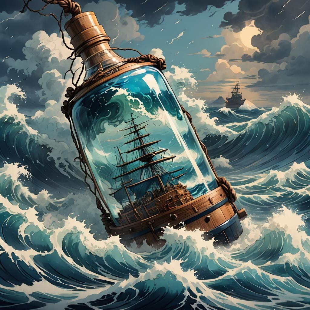 Stormy Sea in a Bottle: Anime Concept Art