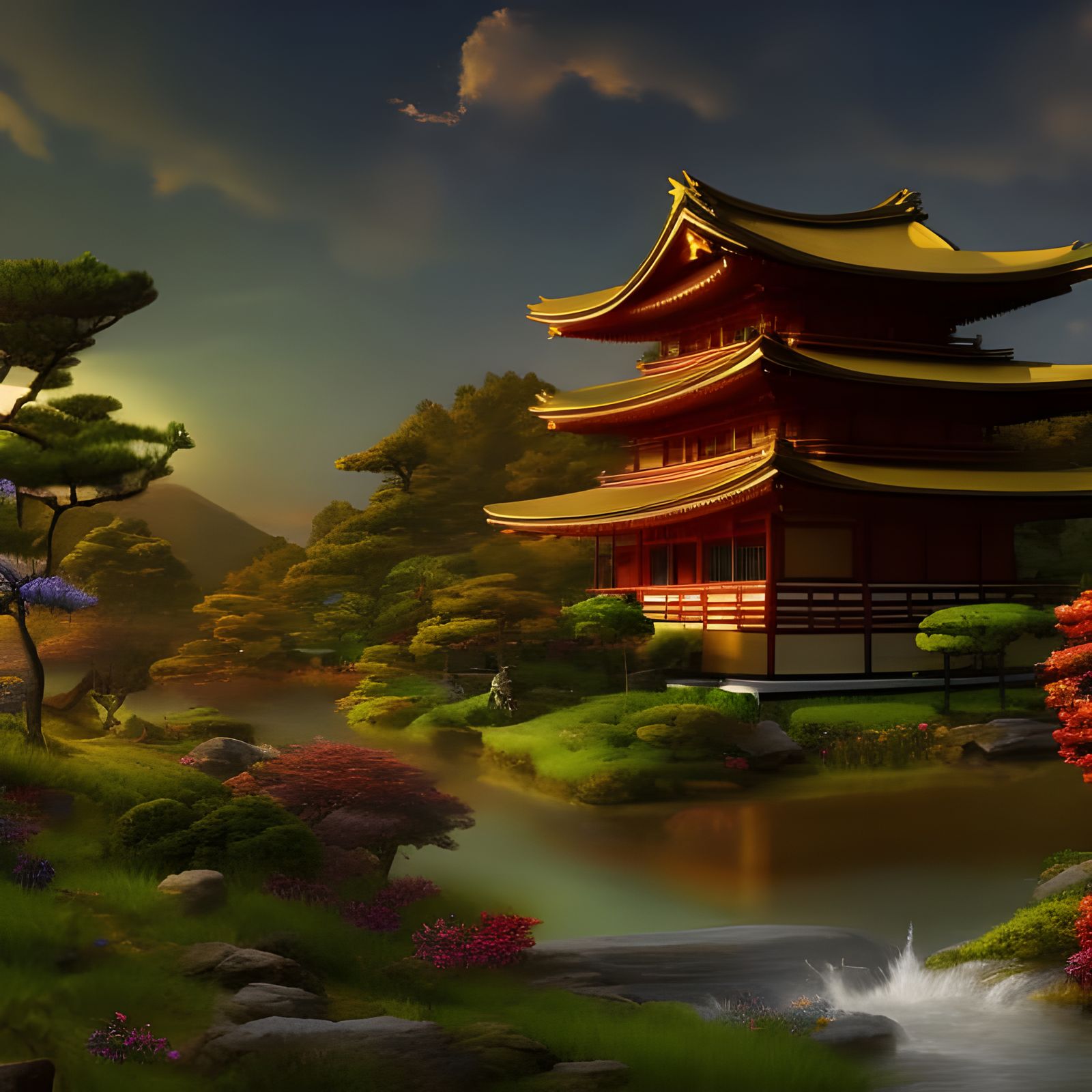 Japanese temple cherry blossoms