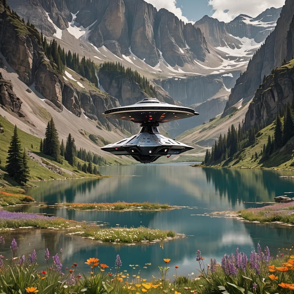 Spaceship Landing Amidst Mountain Wildflowers