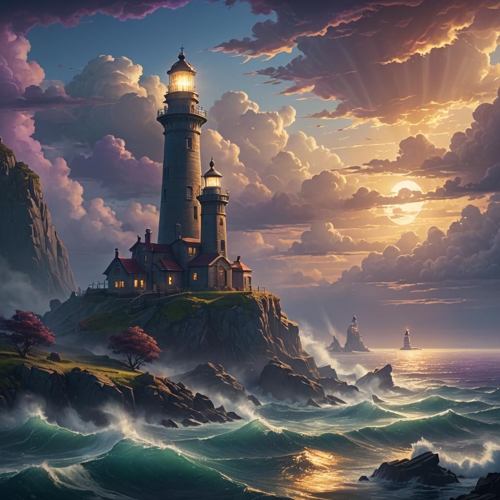Misty Oceanscape Lighthouse Concept Art