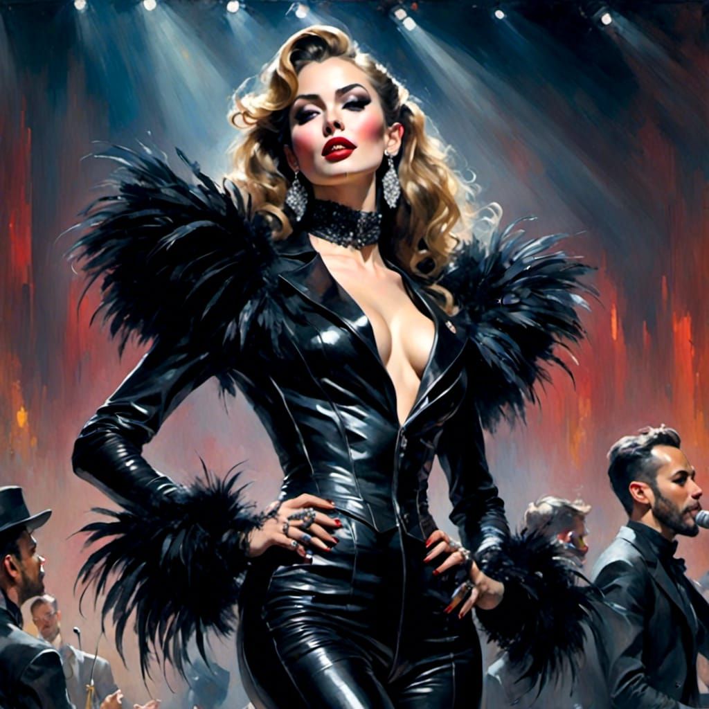 Glam Rock Singer in Latex Suit on Stage