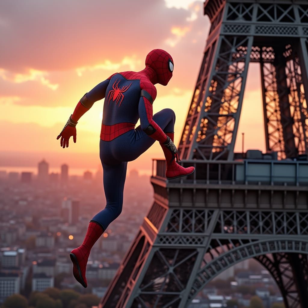 Spider-Man Leaps From Eiffel Tower: Matte Painting