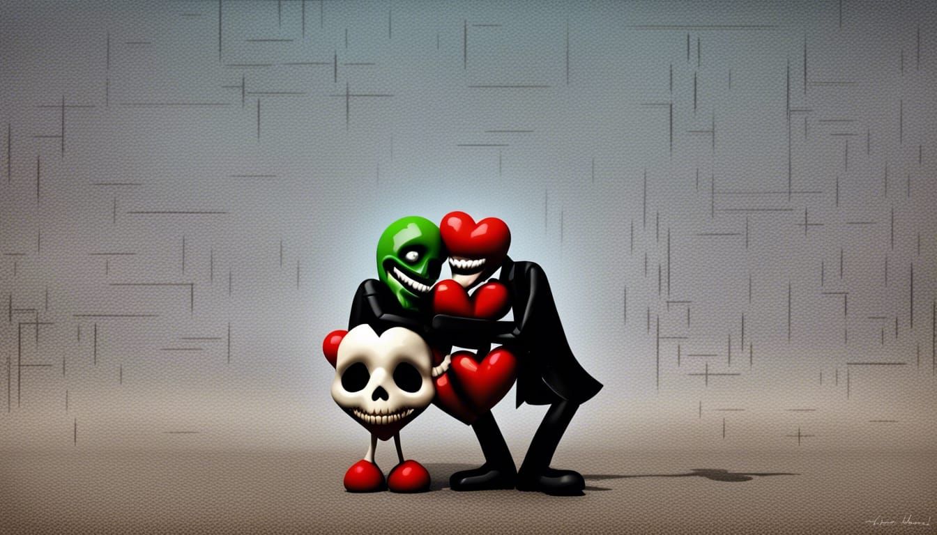 Surreal 3D Joker Skull Hug with Neon Accents