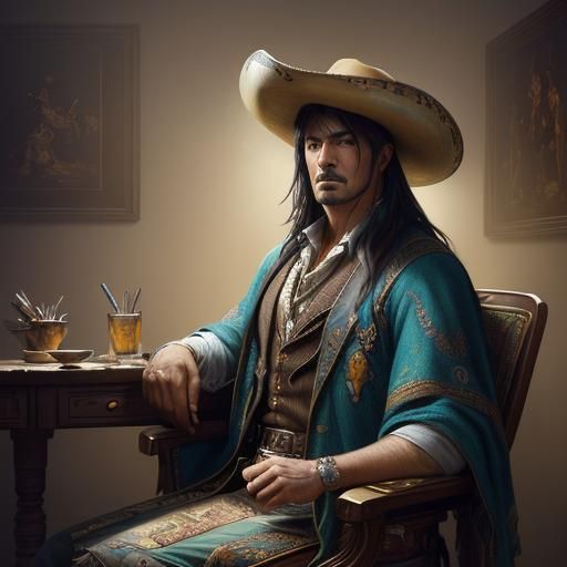 Cowboy Portrait in Western Style, Hyperdetailed Concept Art