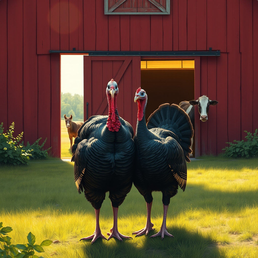 Idyllic Turkey Couple in Americana Folk Art Style
