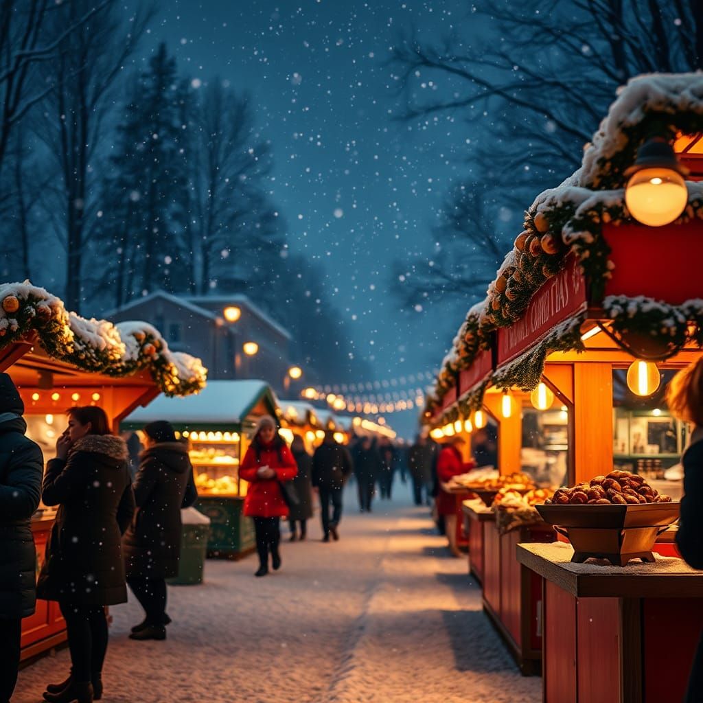 Festive Winter Market at Night