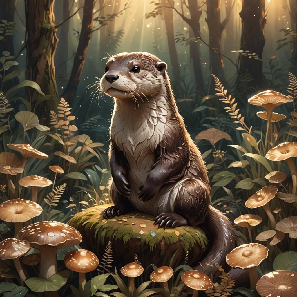 Pregnant Otter in Enchanted Forest: Fantasy Art