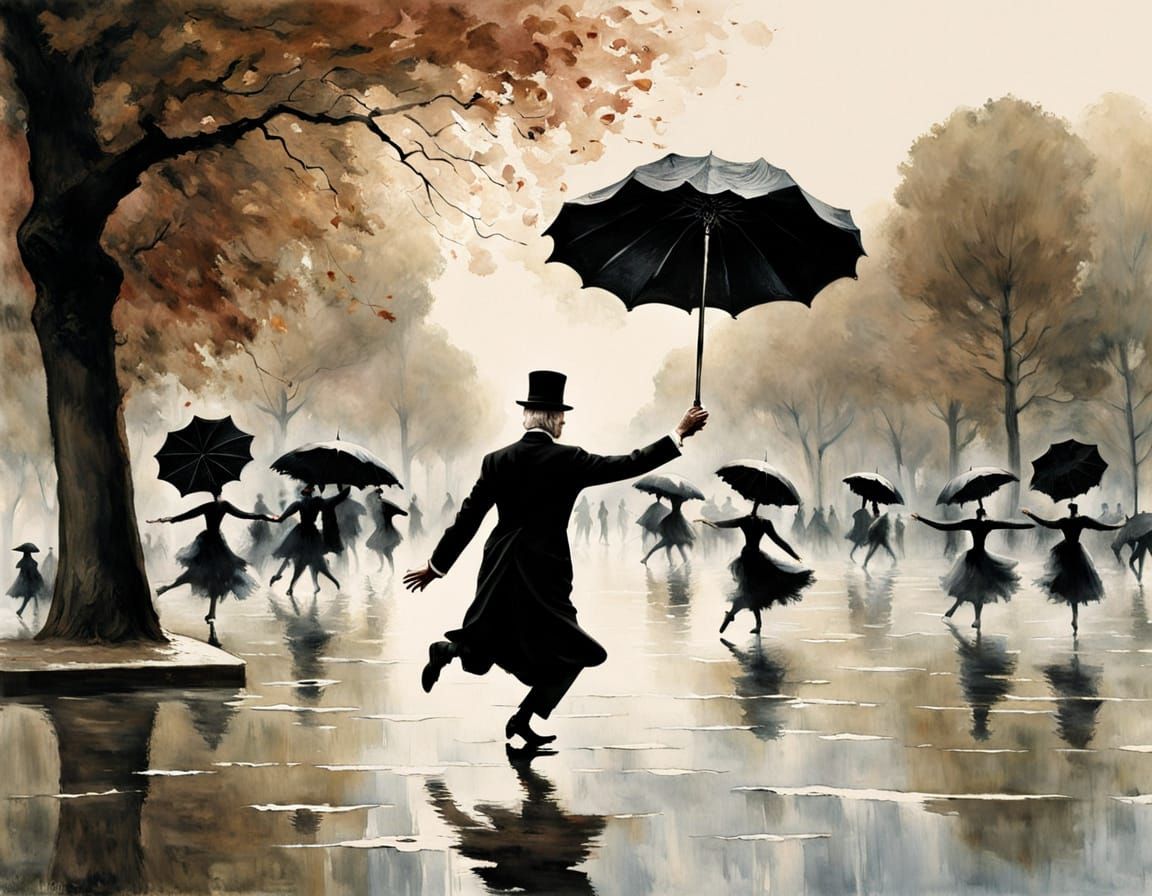 Ethereal Ballet of Parasols in Parisian Twilight