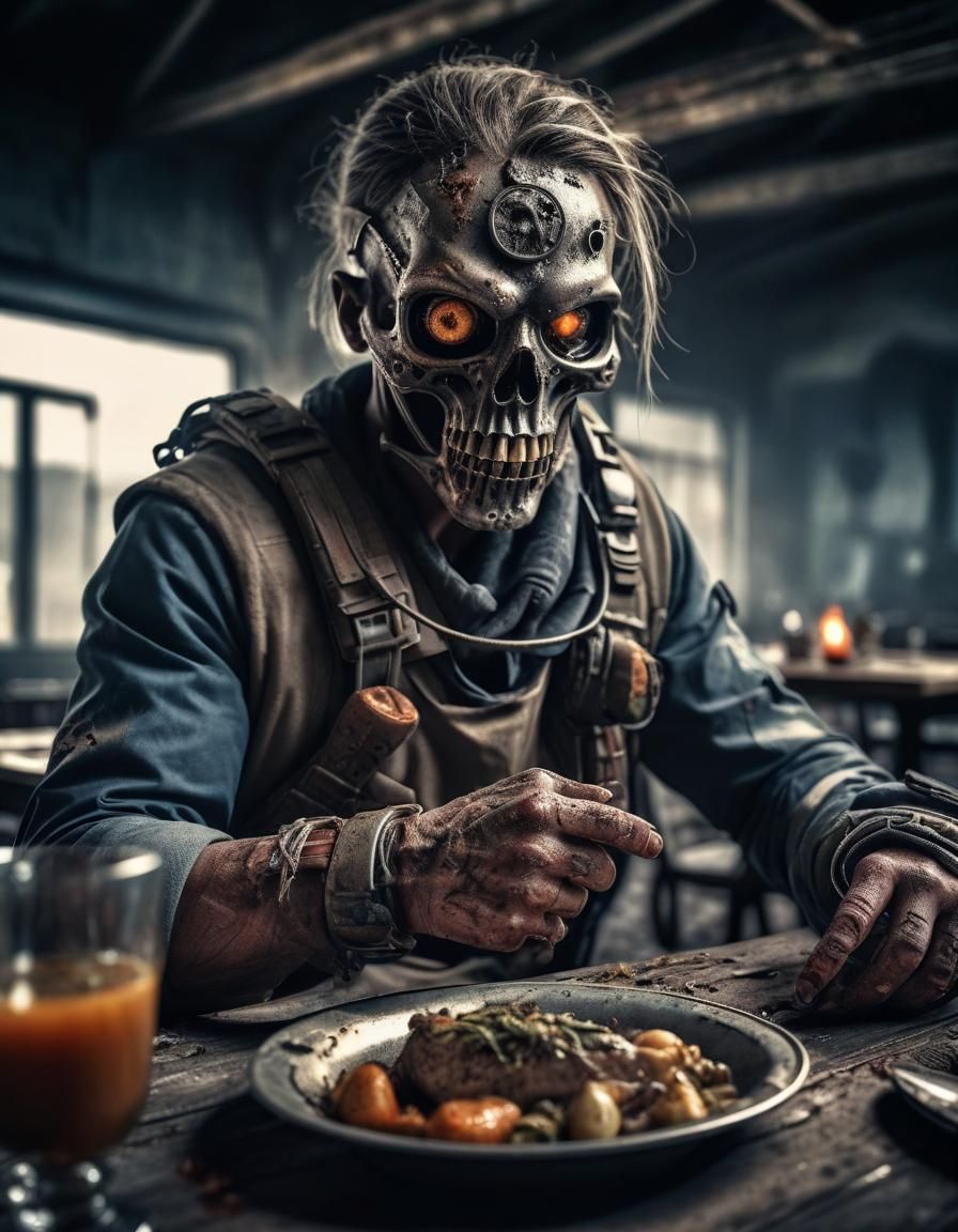 Post-Apocalyptic Dinner: Hyperrealistic 64 Megapixel Portrai...