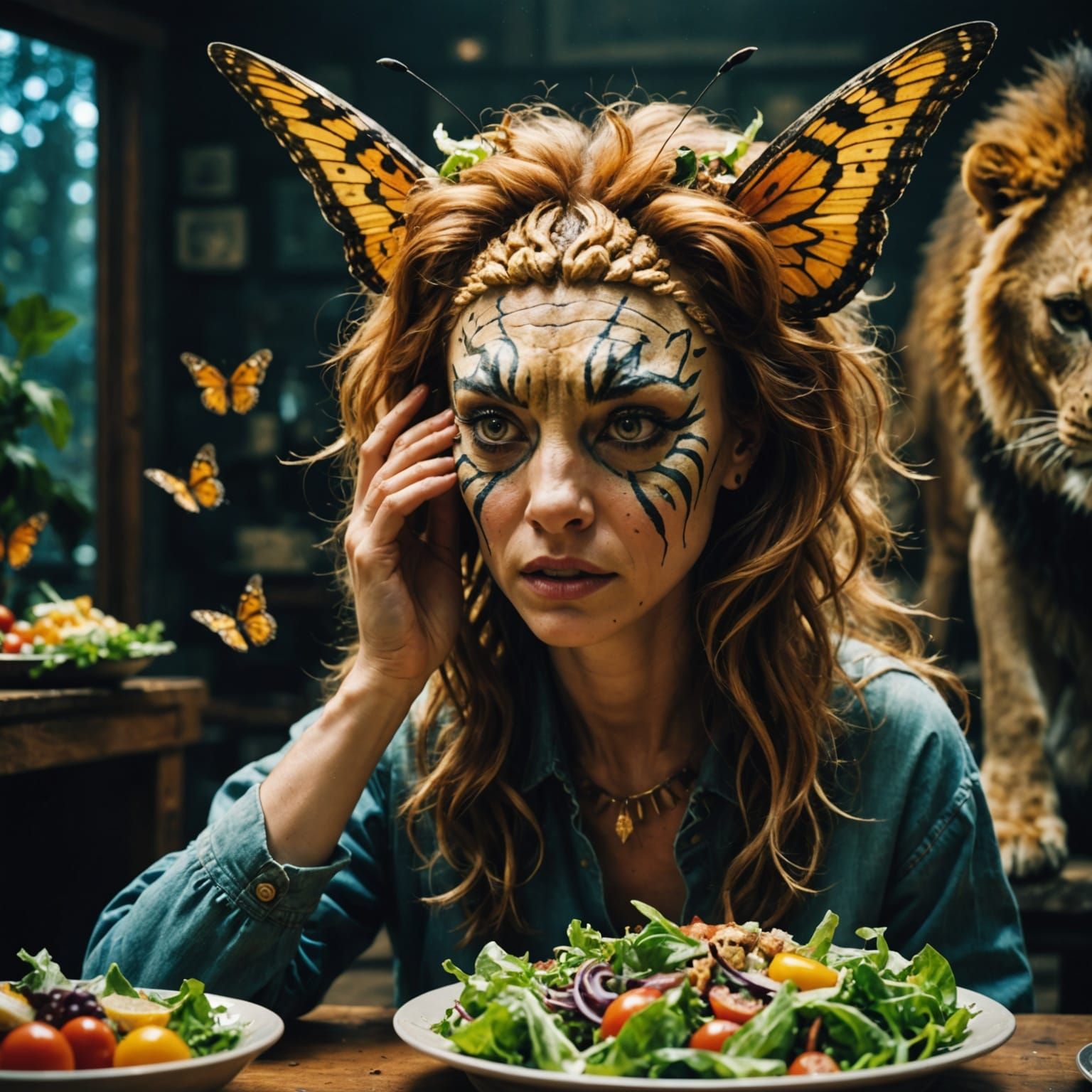 Confused Butterfly-Humanoid and Salad-Eating Lion