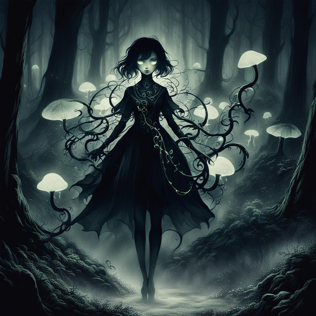Enchanting Dark Pixie in Whimsical Moonlit Forest