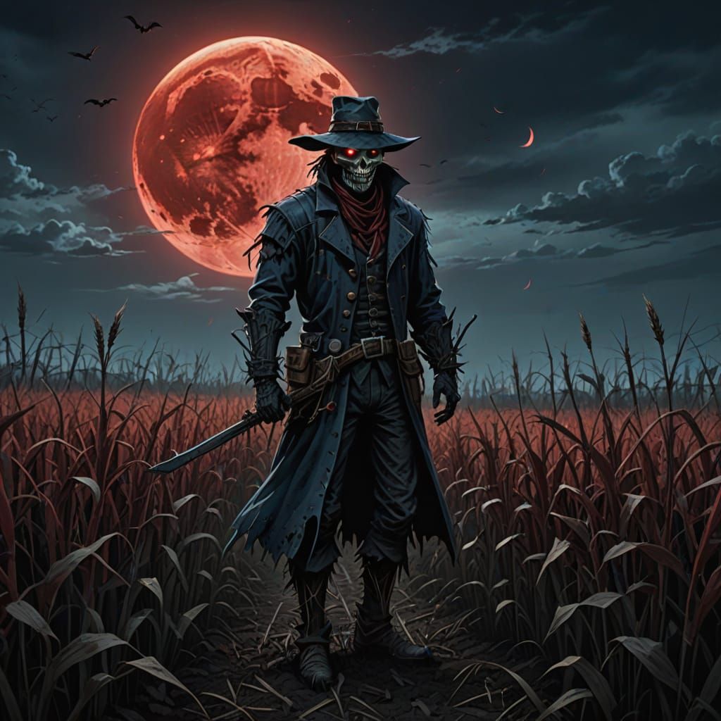 Eerie Scarecrow Under Blood Moon