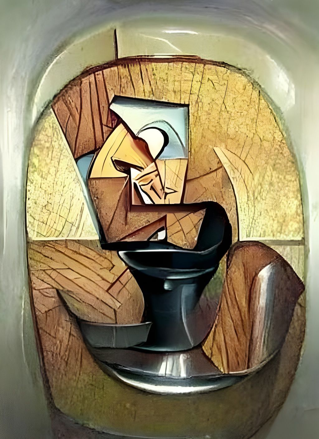 Abstract Cubist Man on Toilet Painting