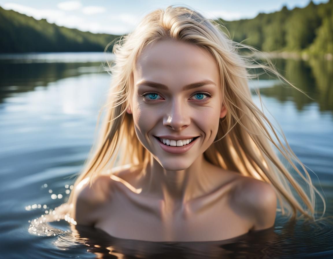 Gorgeous Scandinavian Woman Skinny Dipping at Waterfall