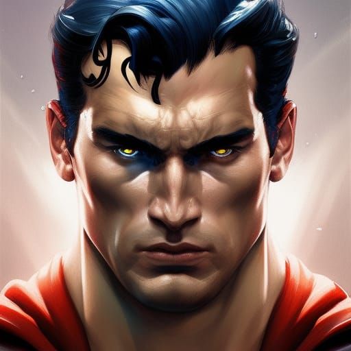 Angry Superman Portrait in Hyperdetailed Splash Art Style