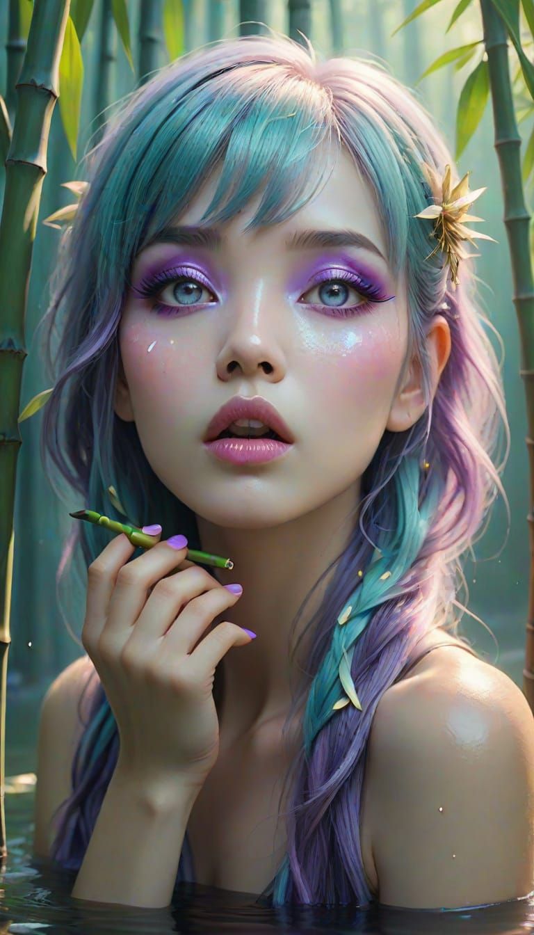 Mystical Woman in Surreal Bamboo Forest