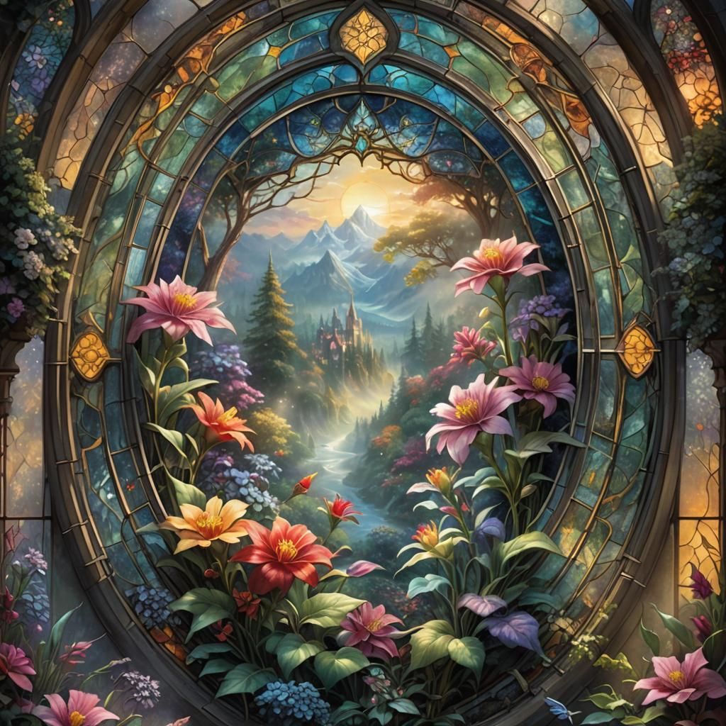 Stained Glass Balsam Flower: Ethereal Digital Painting