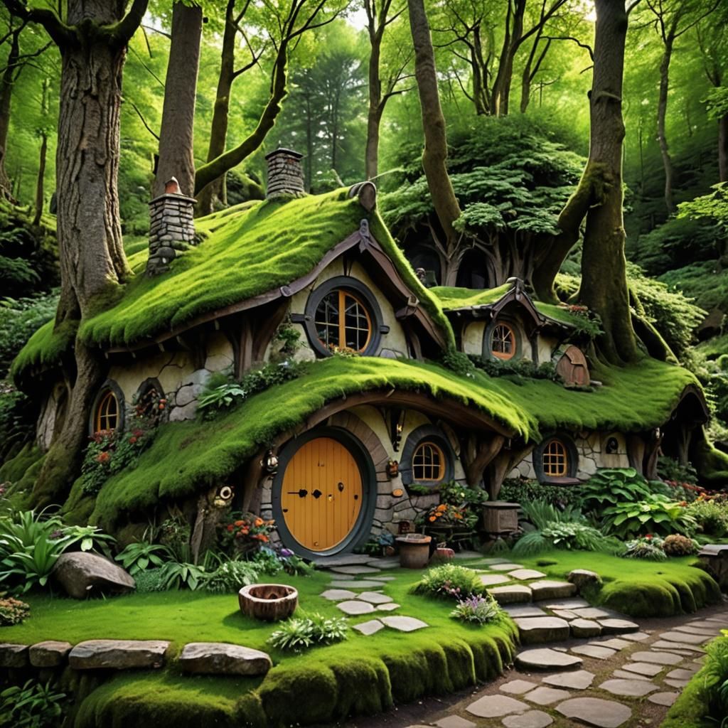Enchanting Hobbit Home in Whimsical Forest Setting
