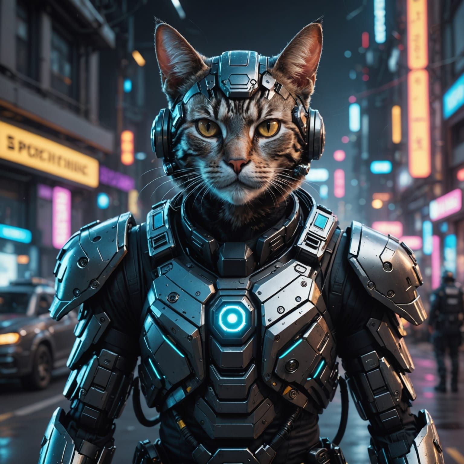 Cyberpunk Cat Cyborg Police Officer in 8K