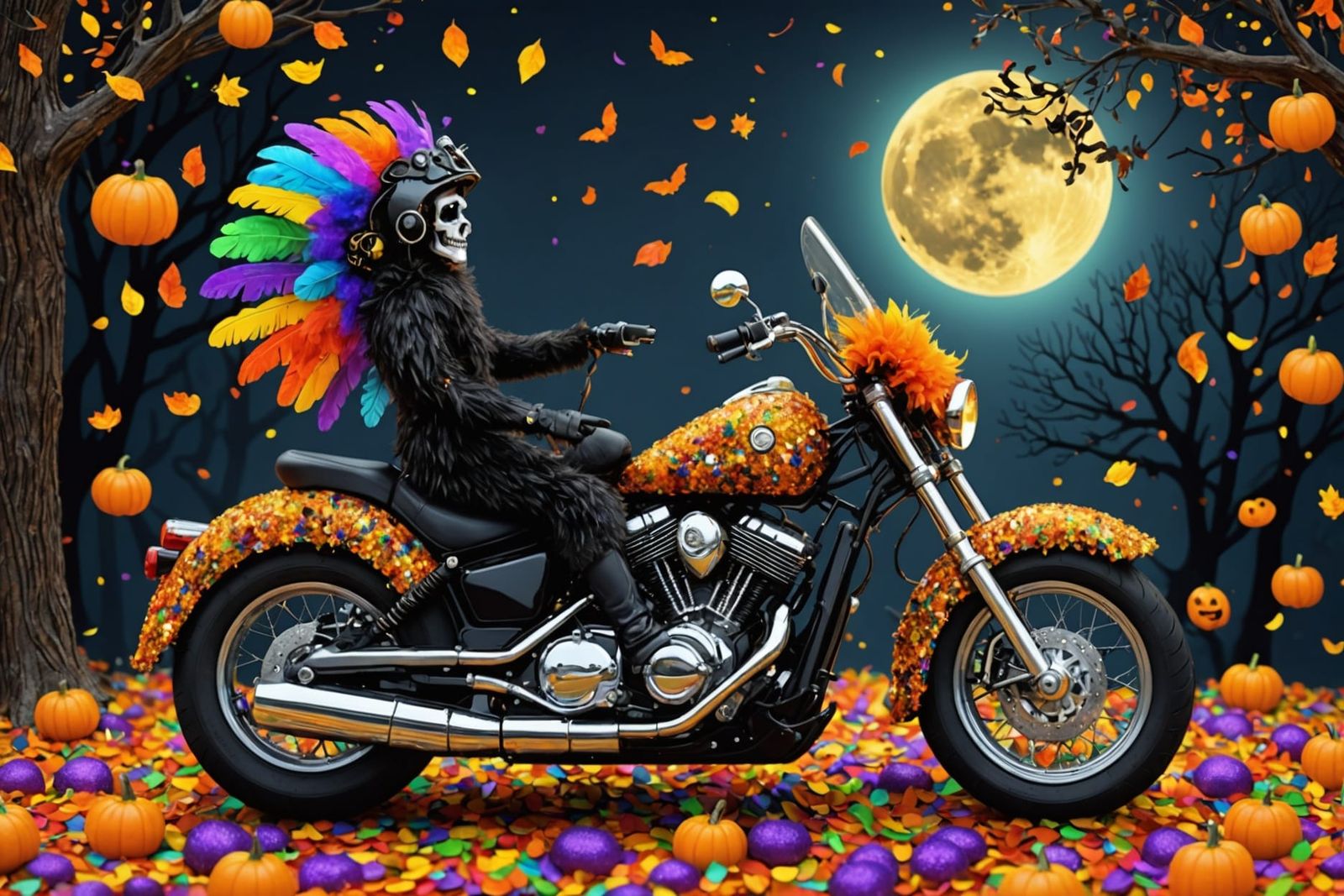 Halloween Motorcycle in Tiffany Style with Feathers