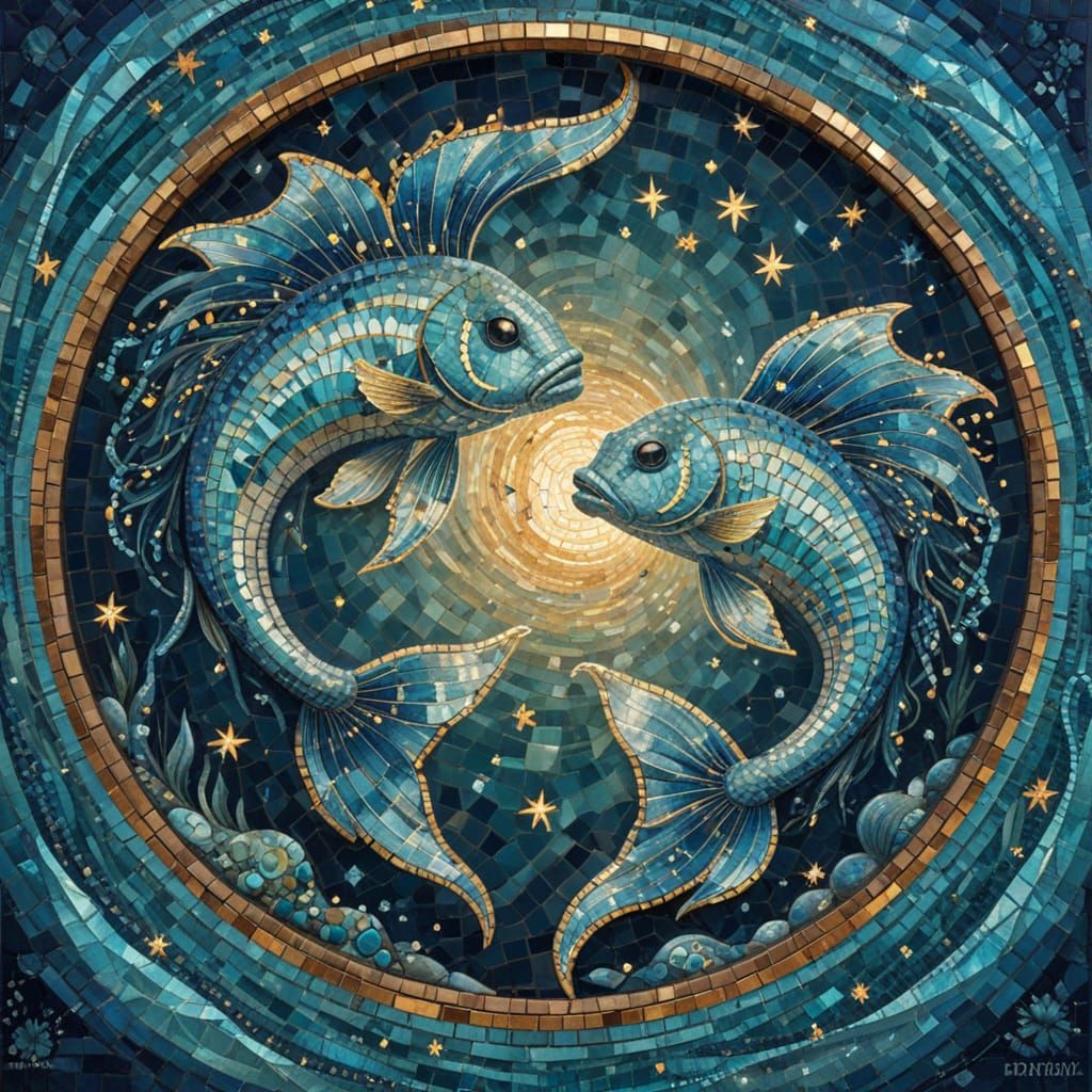 Mystical Zodiac Mosaic in Fairytale Style with Intricate Det...