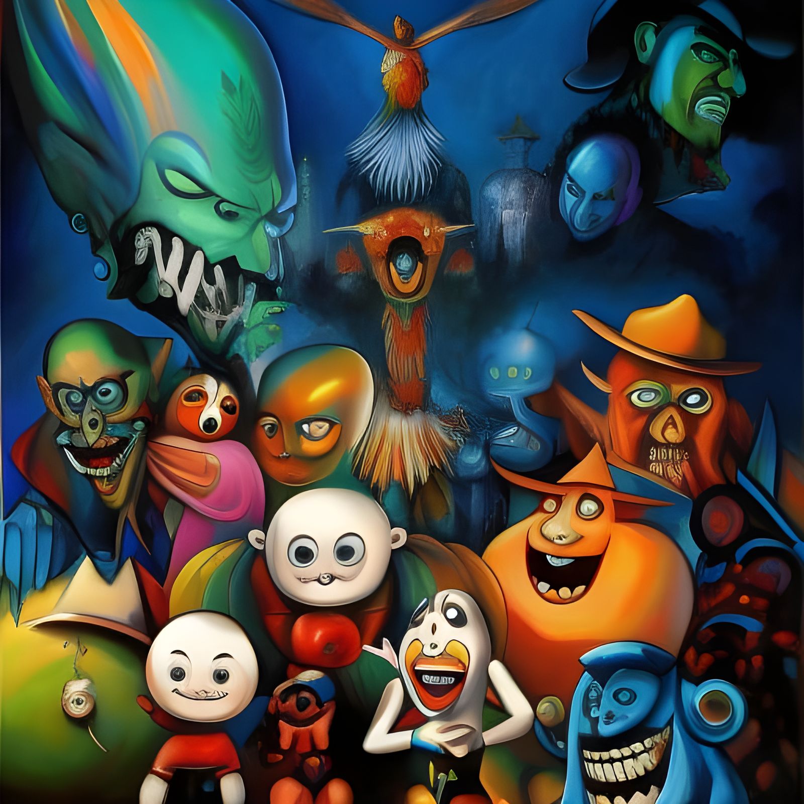 Cartoon Characters in Gropper-Inspired Oil Painting