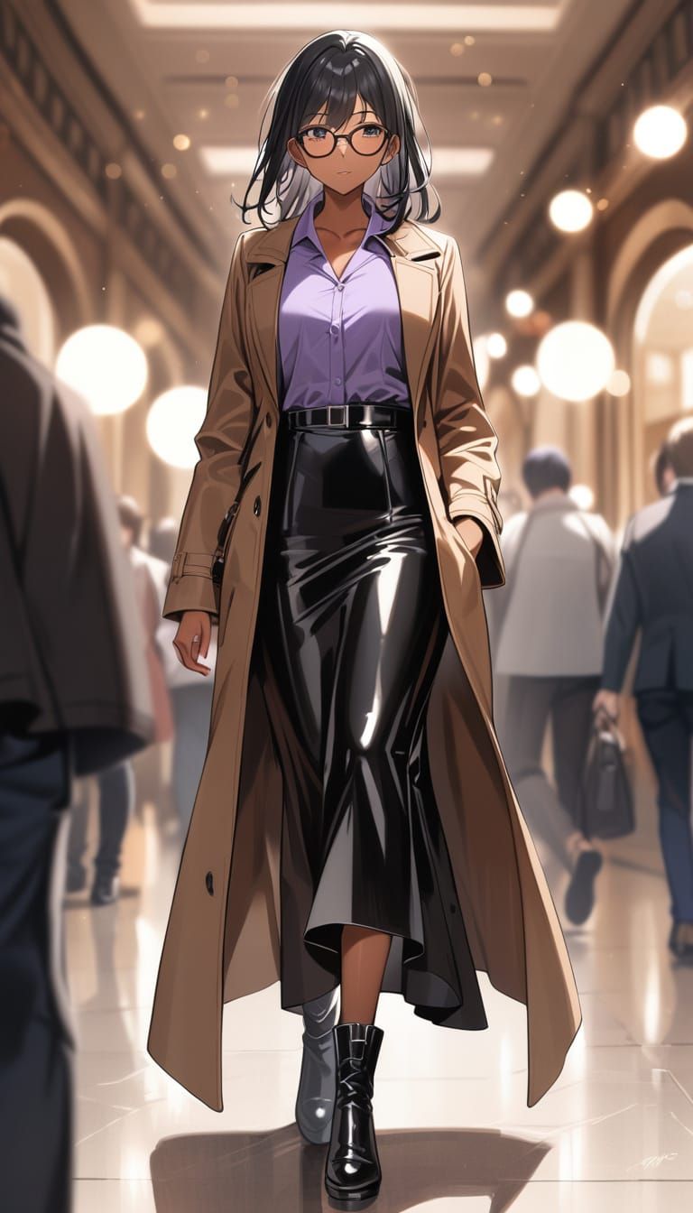 Girl Walking in a Bustling City Hall in High Resolution