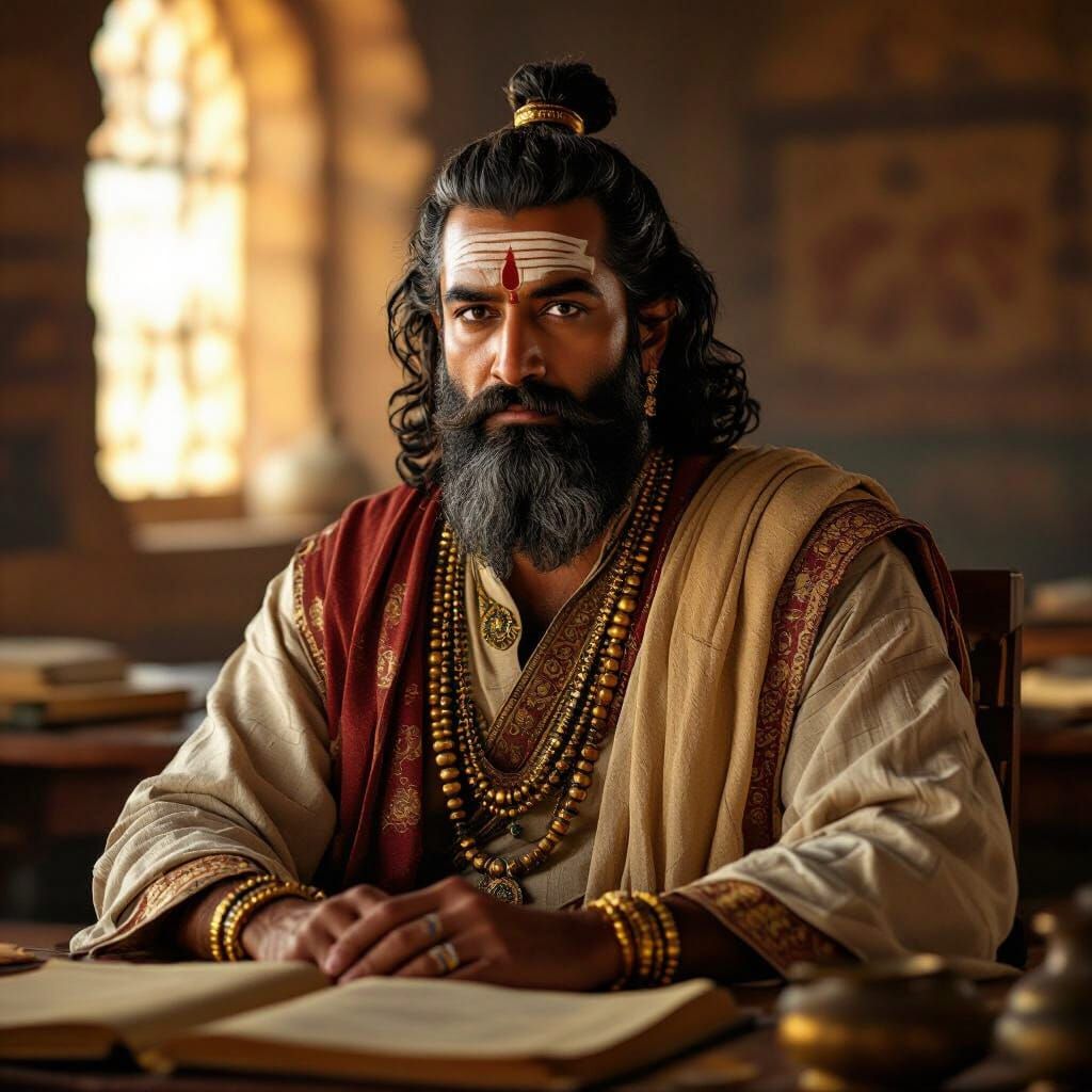 Realistic 3D Portrait of Ancient Indian Strategist Chanakya