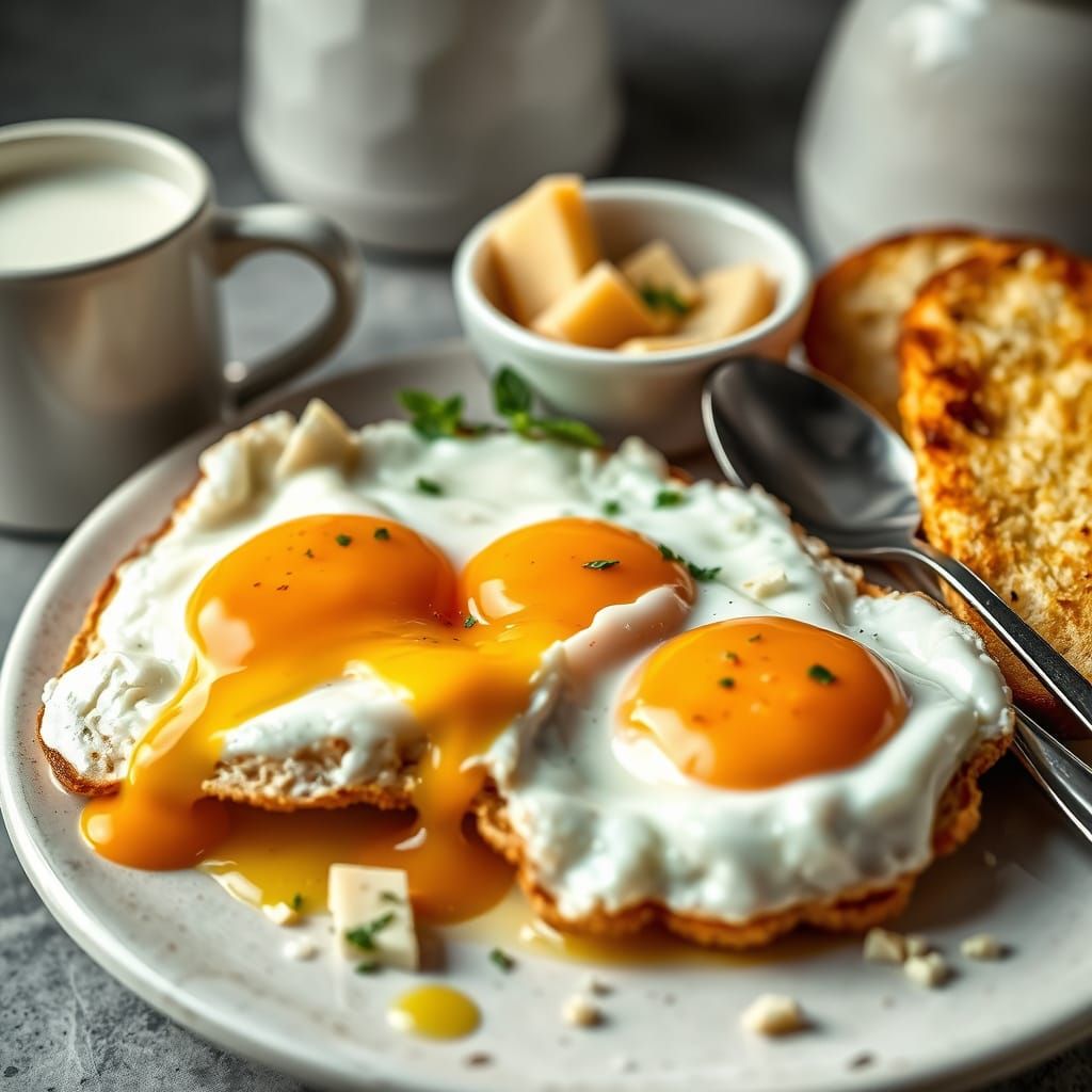 Perfectly Fried Eggs and Crispy Garlic Bread Breakfast