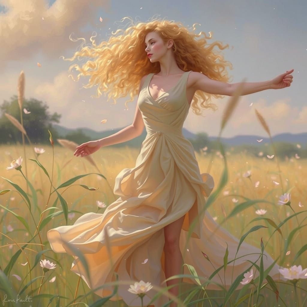 Ethereal Woman Dancing with Nature, Digital Art