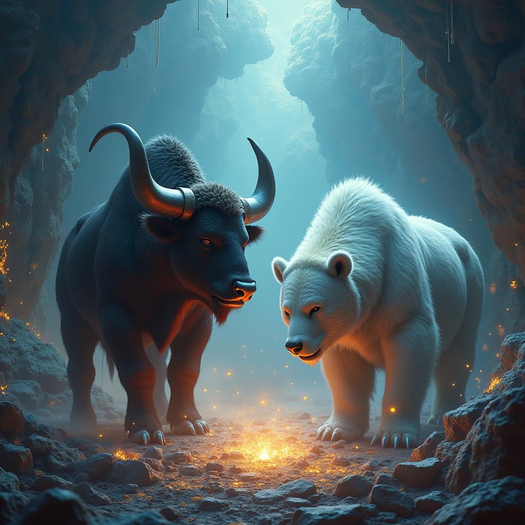 Fantasy Stock Market Arena with Bull and Bear