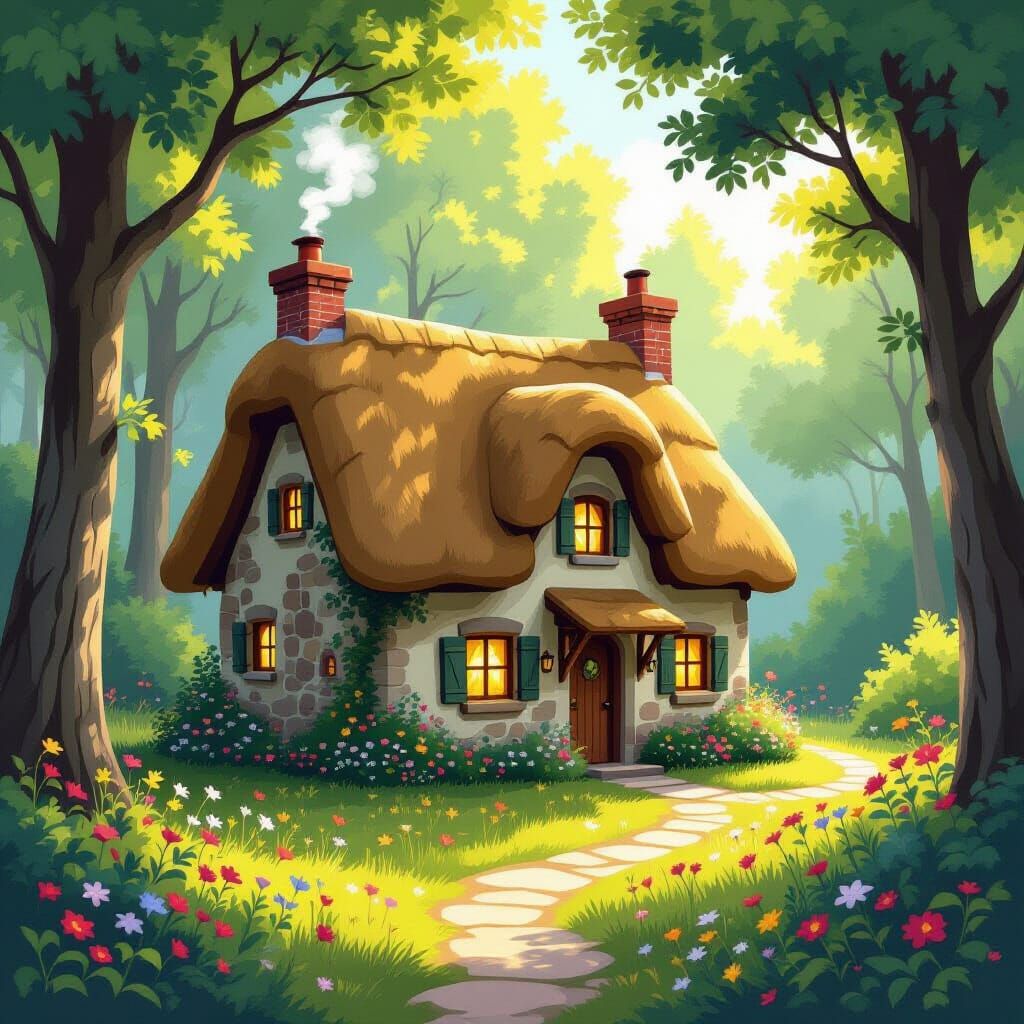 Charming Cottage in Sunlit Forest Clearing