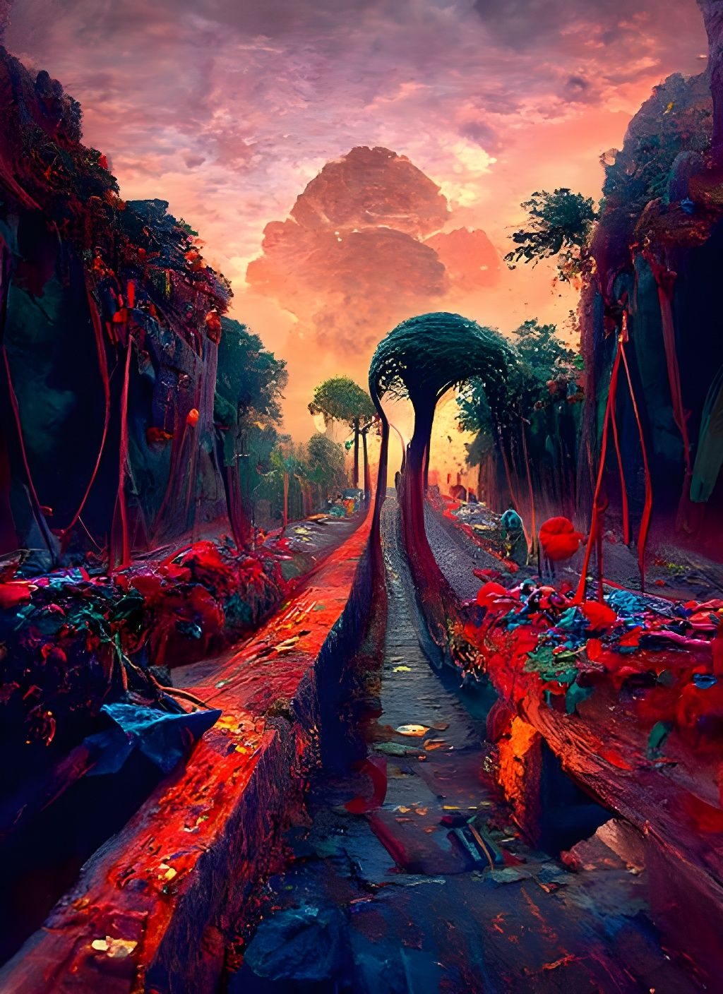 Lush Jungle Road in Hyperrealistic Digital Painting