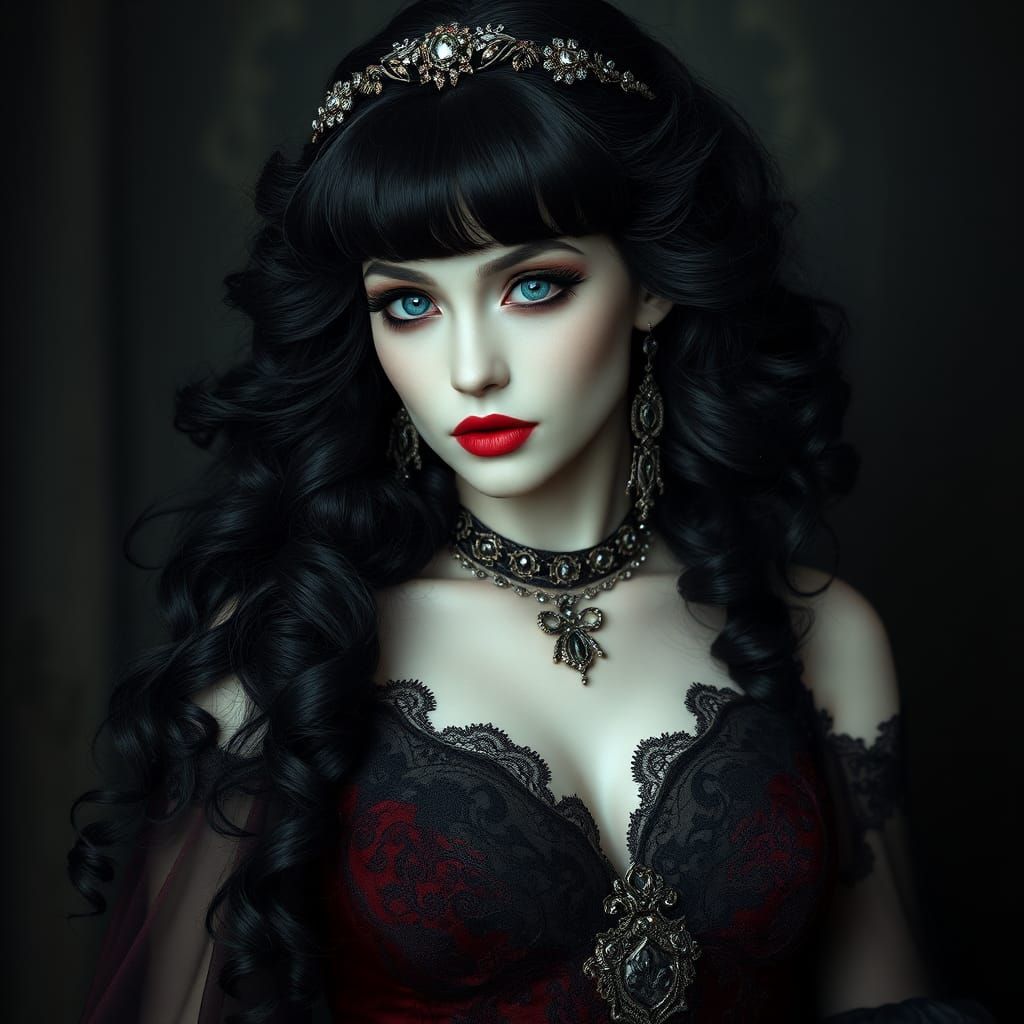 Vampire Woman with Heterochromia in Dark Fantasy Style