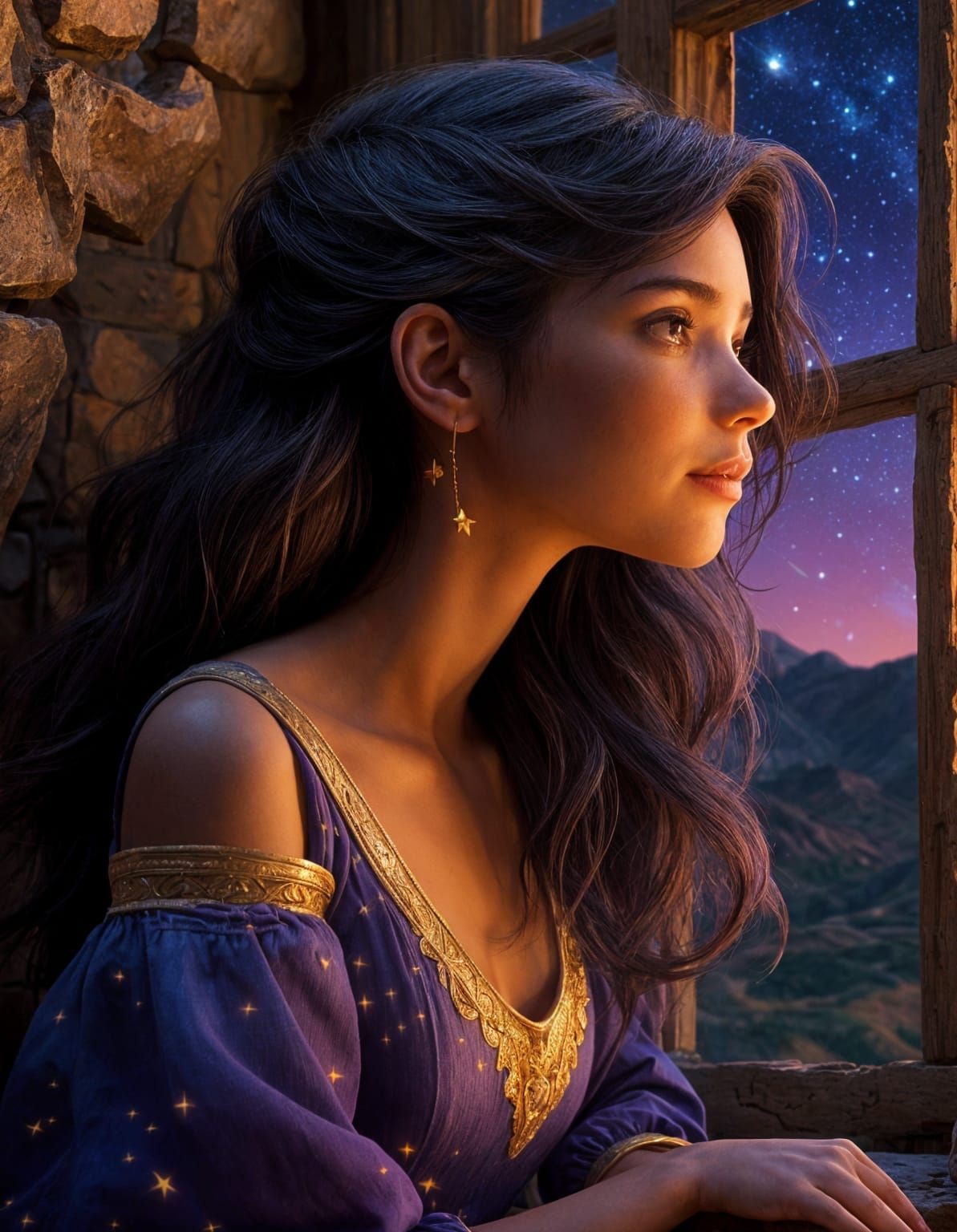 Fantasy Girl Wishes on a Shooting Star