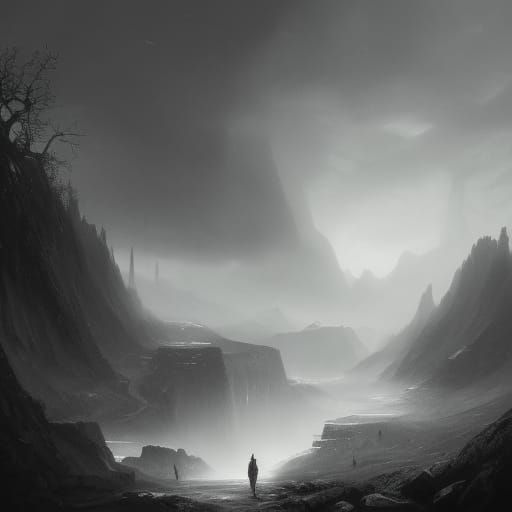 Monochromatic Landscape in Dark Fantasy Style