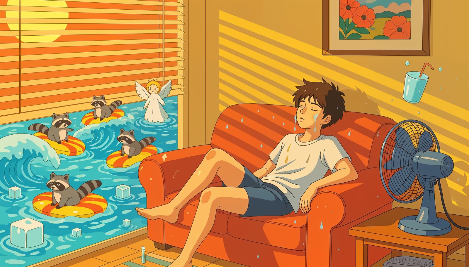 Heatwave Trance: Surreal Anime Raccoon Dream