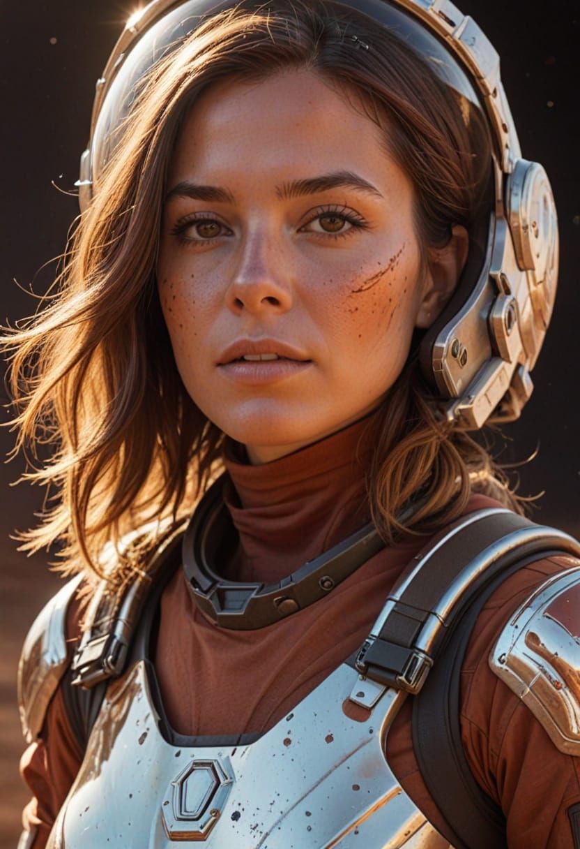 Astronaut Woman Walking on Mars in Sci-Fi Style