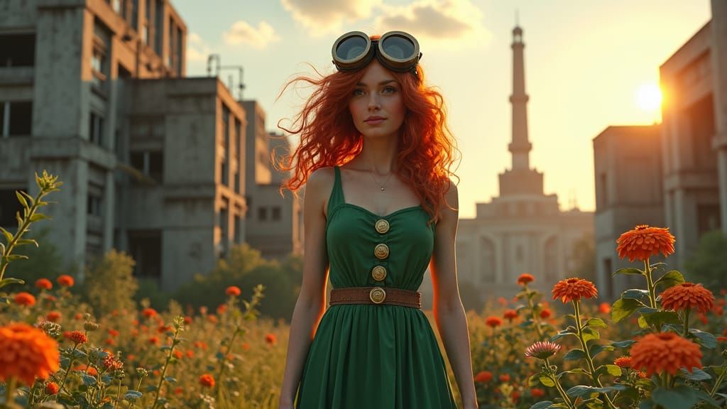 Redhead Girl in Industrial Setting Concept Art