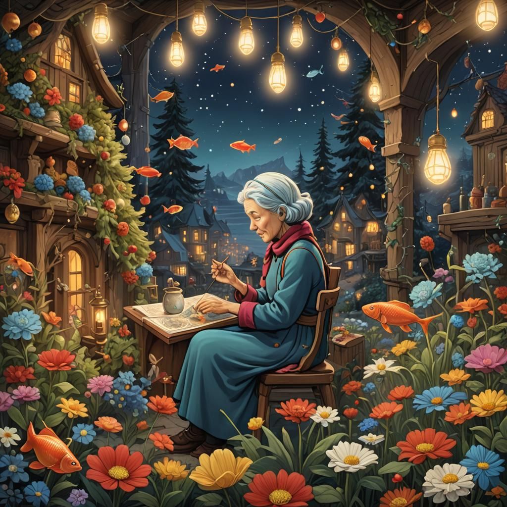 Fantastical Sculpted Fish and Flowers in Detailed Matte Pain...