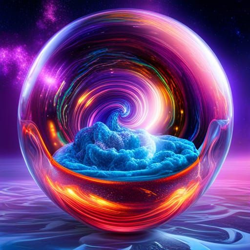 Spiral Galaxy in Glass Potion, Holographic 3D Render